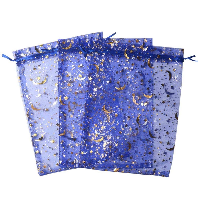 SUNGULF 100Pcs 6x9 Inches Sheer Organza Drawstring Pouches Stars And Moon Wedding Party Favor Jewelry Candy Gift Bags (Blue) - Image 4